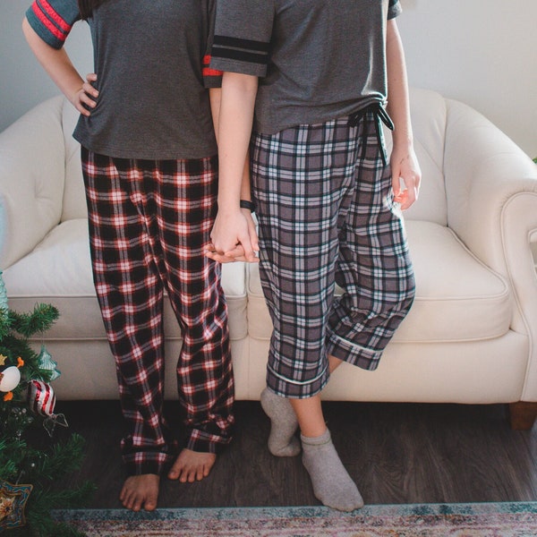 Pajama Pants Sewing Pattern, PJ Bottoms for tween/teen/women, Lounge Pants PDF pattern, Woven or Knit, pants/capris/shorts, cuffed PJ bottom