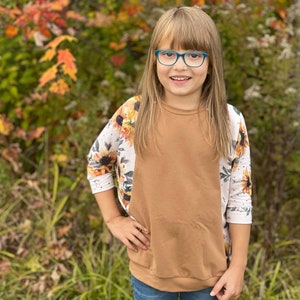 Girls batwing raglan crop sweater, Lounge wear, PDF sewing pattern, Dolman style top, Girls Size 2-16 image 3