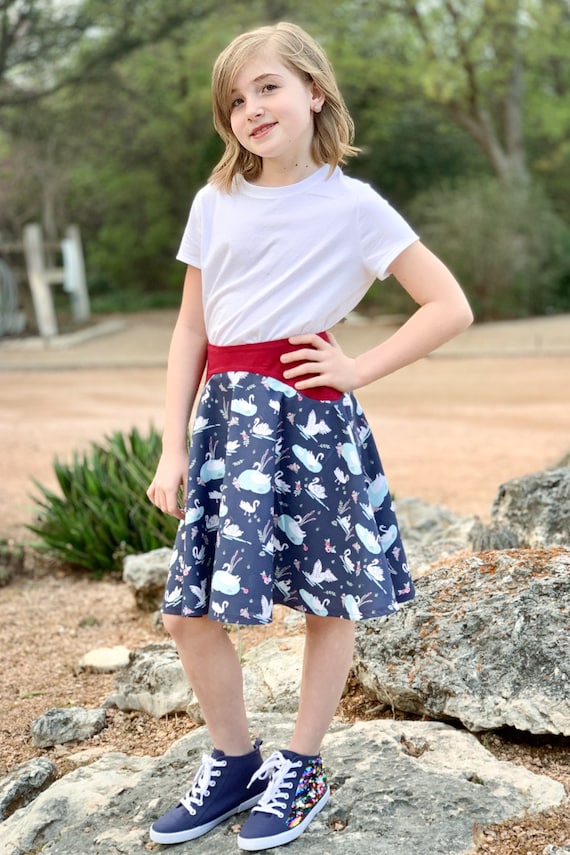 Girls Knit Skort Skirt & Shorts Sewing Pattern, Woven Zipper Skirt