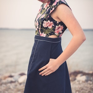 Woven Summer Dress PDF Sewing Pattern in Short or Midi Length, A-Line Flare Skirt, Tank Bodice with Princess Seams, Optional Side Cut-Outs