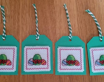 Set of 4 Handmade Cross Stitch Easter Egg Gift Tags