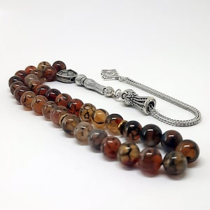Turkish Flag Figured Prayer Beads-Turkish Flag Tesbih-Turk Bayrak Tesbih-Bozkurt Tesbih-33 Gemstone Beads