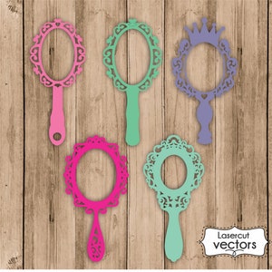 Set di 5 file di taglio SVG invito specchio, modello di taglio laser cornice Royal Princess Cenerentola (svg, dxf, png, pdf, eps, ai, cricut)