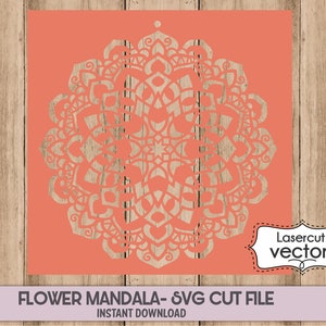 Flower Stencil MANDALA Svg Cut file + Clipart- DIGITAL Indian Flower Die Cut Arabesque DIY Stencil template Svg Dxf Png Flower Decor