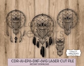 Owl Dreamcatcher Cut File, Laser Cut Pattern (SVG EPS DXF)