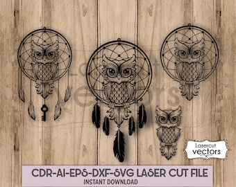 Owl Dreamcatcher Cut File, Laser Cut Pattern (SVG EPS DXF)