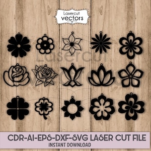 15 Flowers Earring Bundle SVG, Pendant flower svg. Silhouette Cameo and Cricut files. Earrings Template. Laser cut template. Glowforge file