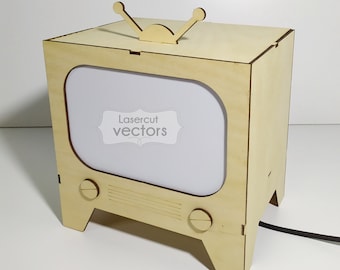 TV Lamp laser cut file, dxf, svg, ai, eps, cdr bestand. CNC, plasmalampbestand. houtlampenplannen