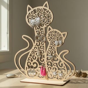 Expositor de brincos de gato cortado a laser - Modelo SVG para CNC (Arquivo digital)