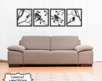 Vogels deelvenster kunst aan de muur svg, dxf, EPS, AI en pdf-bestanden.plasma gesneden bestand, muur kunst dxf, lasergesneden bestanden, Glowforge-bestanden, mandala deelvenster svg