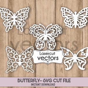Papillon SVG, SVG ! Ensemble de 5 modèles de découpe de papier papillons, papillons Svg, fichier de découpe papillon, papier découpé, pour Silhouette, Cricut