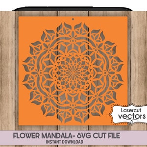 Flower Stencil MANDALA Svg Cut file + Clipart- DIGITAL Indian Flower Die Cut Arabesque DIY Stencil template Svg Dxf Png Flower Decor