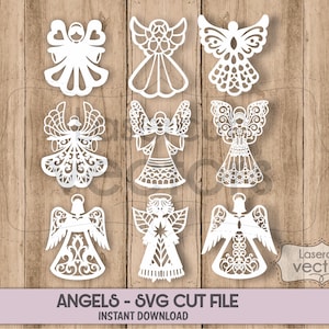 Cricut Silhouette Angel Template vector. Laser cut Angels .svg coupe file| Noël svg | ailes svg l Découpe | décalque de vinyle | Cricut, camée