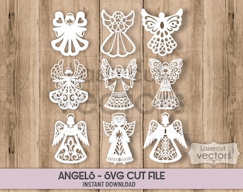 Laser cut Angels .Angel Christmas Ornament SVG Bundle: Laser Cut Tree Baubles (Digital Download)