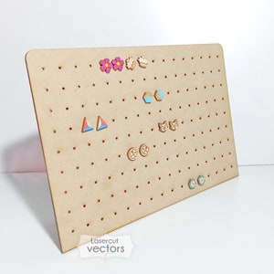 イヤリング ホルダー SVG ファイル、スタッド ホルダー dxf、ジュエリー オーガナイザー EPS、ベクター ファイル、ジュエリー スタンド、レーザー カット ファイル、ジュエリー スタンド、glowforge ファイル