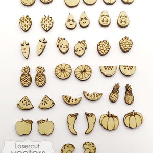 Lot de 25 modèles de boucles d'oreilles SVG, fruits boucles d'oreilles SVG Bundle, clous d'oreilles découpés au laser, fichier de coupe Glowforge Kawaii svg, lot de boucles d'oreilles svg