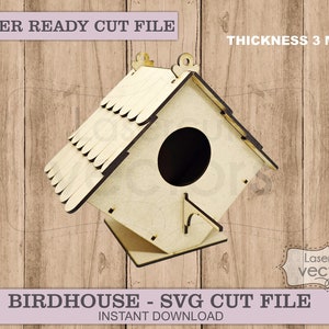 Modello di taglio laser Birdhouse, file pronto per il taglio laser Birdhouse, piano dxf Birdhouse. Casetta per uccelli SVG, Casetta per uccelli in legno. Glowforge in formato SVG