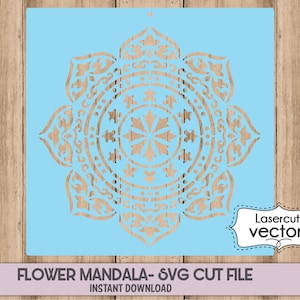 Flower Stencil MANDALA Svg Cut file + Clipart- DIGITAL Indian Flower Die Cut Arabesque DIY Stencil template Svg Dxf Png Flower Decor