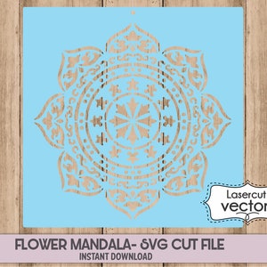 Flower Stencil MANDALA Svg Cut file + Clipart- DIGITAL Indian Flower Die Cut Arabesque DIY Stencil template Svg Dxf Png Flower Decor