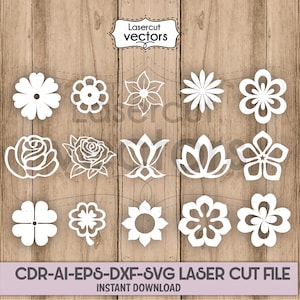 15 Flowers Bundle SVG, flower svg. Silhouette Cameo and Cricut files. Flowers Template. Laser cut template. Glowforge file