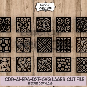 15 コースター パターン svg、幾何学的パネル svg、テンプレート ルーム ディバイダー svg、クリカット、レーザー カット ファイル、CNC プラズマ、パーティション、壁ステンシル、dxf