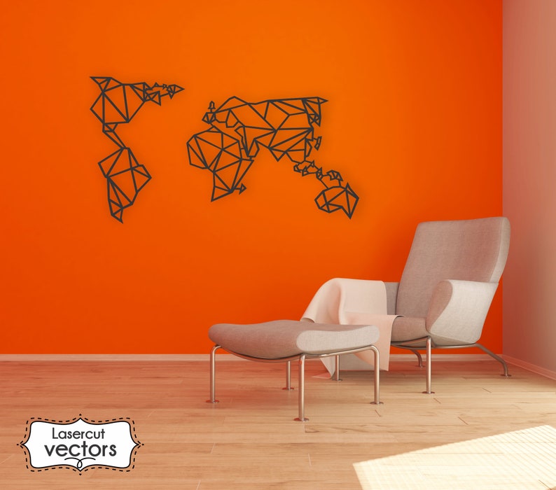 Geometric World Map Wall Art SVG DXF Epsai and Cdr Digital Etsy