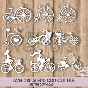 Pacote SVG de bicicleta, SVG de bicicleta, clipart de bicicleta, arquivos de corte de bicicleta para silhueta, dxf de corte a laser, arquivos para Cricut, vetor de bicicleta, Svg, Eps