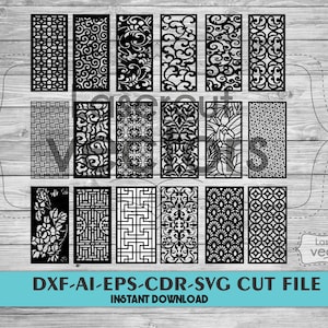 36 パターン スクリーン SVG、装飾幾何学パネル SVG、部屋の仕切り SVG、クリカット、レーザー カット ファイル、CNC プラズマ、パーティション、壁ステンシル、DXF