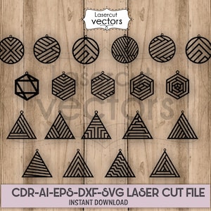 20 Geometric Earrings Bundle Template SVG, pendant SVG, Earring Template,Earrings svg, Glowforge Files, Silhouette Cut File, leather earring