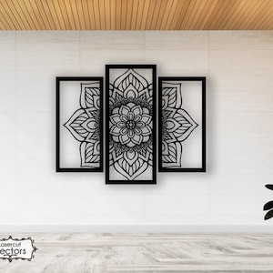 Bloem Mandala muur kunst SVG, DXF, EPS, AI en PDF-bestanden. plasma gesneden bestand, muur kunst DXF, lasergesneden bestanden, Glowforge-bestanden, Mandala paneel SVG