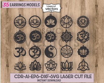 35 Lotus flower Earrings Bundle Template SVG, Earring SVG, Glowforge Files, Silhouette Cut File,Laser cut earrings,Lasercut files