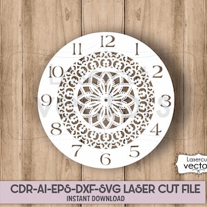 Wall Clock Filigree Mandala Templates Digital Cut Files Svg Dxf Ai Eps  Home Decor Laser cut Metal Wood Cutting CNC Plasma.Mandala clock svg