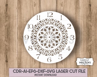 Filigree Mandala Wall Clock Template (svg, dxf, eps, ai Digital Cut Files)