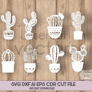Cactus Svg, Suculentas SVG, Suculentas Clip art, Paquete de cactus, Cactus Svg, Plantas Svg, Vector de cactus, Archivo de corte de cactus, corte láser dxf, Paquete svg