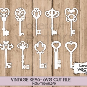 10 Vintage deursleutels SVG-bundel, sleutel Papercut-sjabloon | Antieke sleutel SVG | Deur sleutel gesneden bestand | Cricut silhouet | Huis sleutel SVG