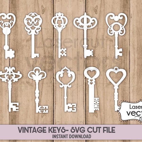 10 Vintage Door Keys SVG Bundle, Key Papercut Template | Antique Key Svg | Door Key Cut File | Cricut Silhouette | House Key Svg