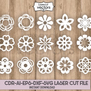 15 Flowers Bundle SVG, flower svg. Silhouette Cameo and Cricut files. Flowers Template. Laser cut template. Glowforge file