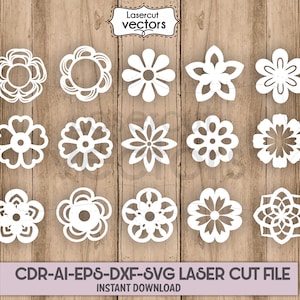 15 Flowers Bundle SVG, flower svg. Silhouette Cameo and Cricut files. Flowers Template. Laser cut template. Glowforge file