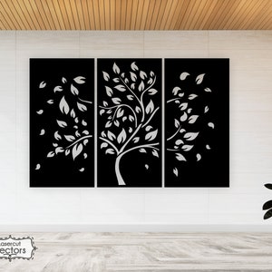 Model wektorowy sztuki ściennej z drzewem. Dekoracja ścienna — pliki svg dxf — panel z drzewem — pliki svg do cięcia laserowego. Plik do cięcia plazmowego, plik glowforge,