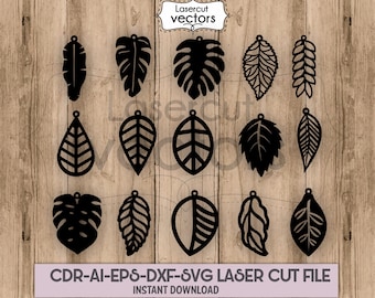 Leaf Earrings SVG, Leaf Tear Drop SVG, Pendant Leaf svg. Silhouette Cameo and Cricut files. Earrings Template. Laser cut template. Glowforge