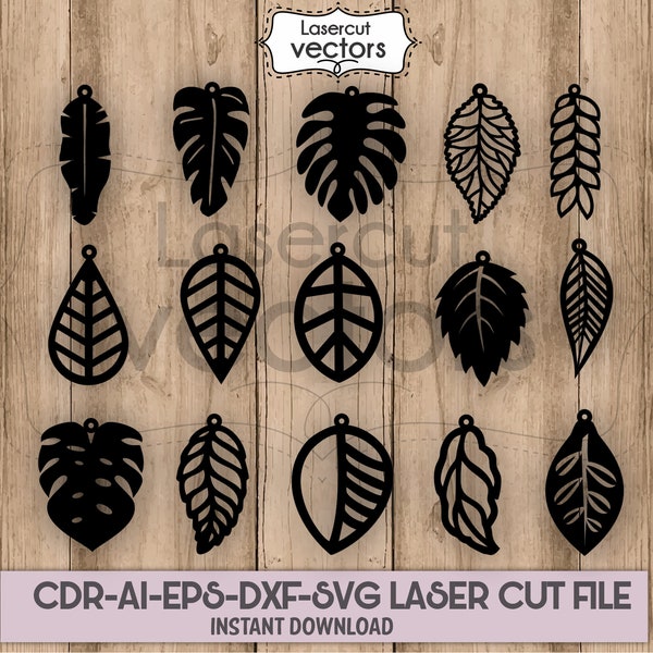 Leaf Earrings SVG, Leaf Tear Drop SVG, Pendant Leaf svg. Silhouette Cameo and Cricut files. Earrings Template. Laser cut template. Glowforge