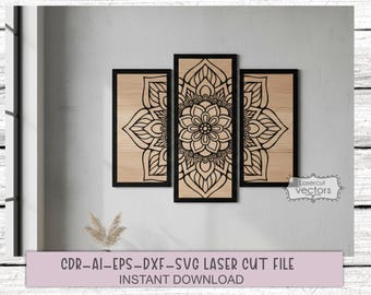 Flower Lotus Mandala Wall Art SVG DXF, Laser Cut Files