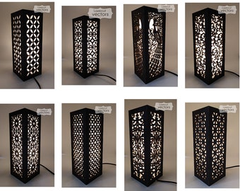 Laser Cut Wooden Lantern Lamp SVG File, lantern bundle svg,  Glowforge Candle Holder, CNC DXF Patterns, Table Lamp Laser Cutting Template.