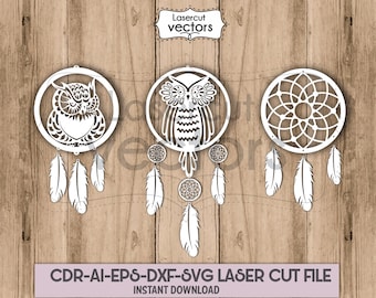 Owl Dreamcatcher SVG, Laser Cut File (Digital Download)