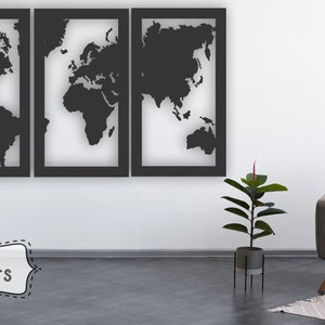 Panel de mapas del mundo, mapa del mundo Arte de pared SVG, DXF, Eps, Ai y pdf paquete de archivos digitales para máquinas de corte, archivo de mapa del mundo cortado por láser.glowforge