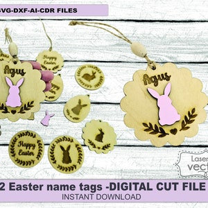 Bunny tag Svg, Easter name tag laser file, Basket tag svg, Easter gift tag svg, Laser cut files ready, easter wood tag svg