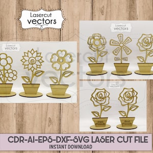 6 Lasergesneden SVG DXF Ai Eps Cdr Bloemen modellen. Bloemen Home decor svg laser gesneden sjabloon. Bestanden voor Laser Cutting. Glowforge bestanden. Rose svg