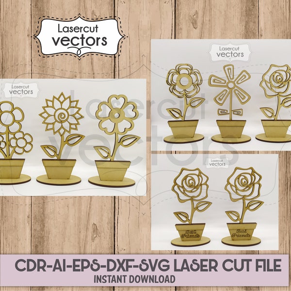 6 Laser cut SVG DXF Ai Eps Cdr Flowers models.Flowers Home decor svg laser cut template.Files for Laser Cutting.Glowforge files.Rose svg