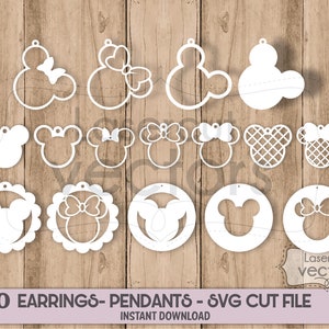 Mickey Mouse Minnie oorbellen bundel sjabloon SVG, oorbellen SVG, Earring sjabloon, oorbellen sjabloon, silhouet snijden bestanden, Cricut gesneden bestanden