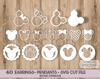 Mickey Mouse Minnie Earrings Bundle Template SVG, Earrings SVG, Earring Template, Earrings Template, Silhouette Cut Files, Cricut Cut Files